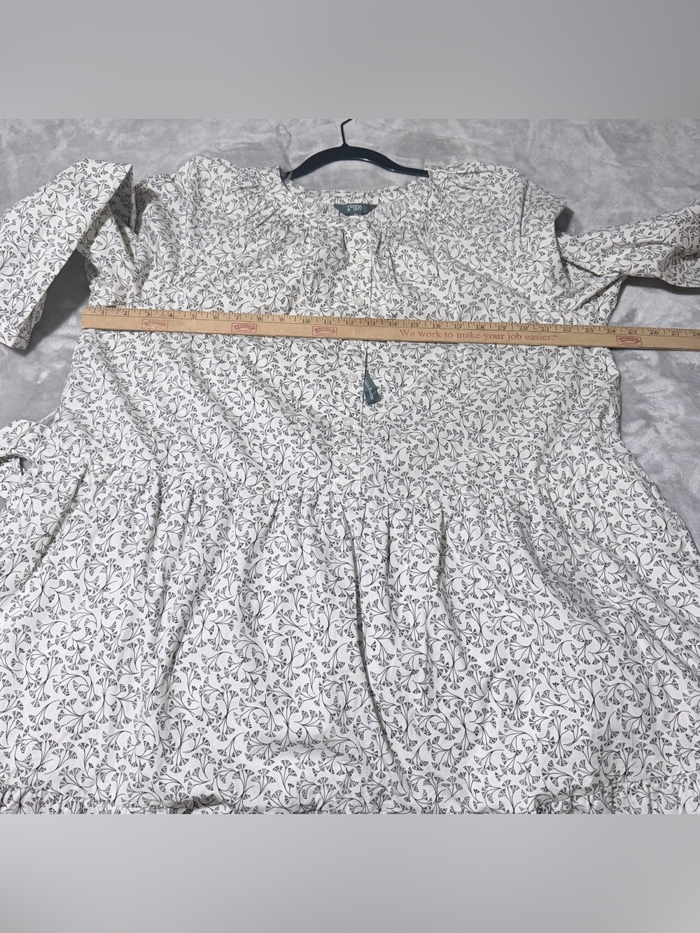 Terra & Sky Cream Floral Tie-Waist Long-Sleeve Dress     Size: (0X/14W) - Picture 9 of 13